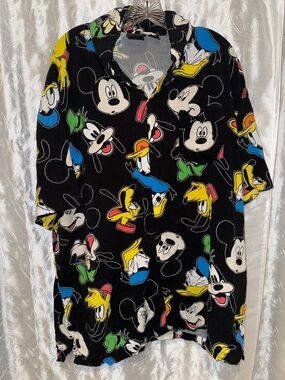 Disney Mickey & Friends Black Cartoon Button-Up Shirt Men’s Size 3XL 🔥 BL2